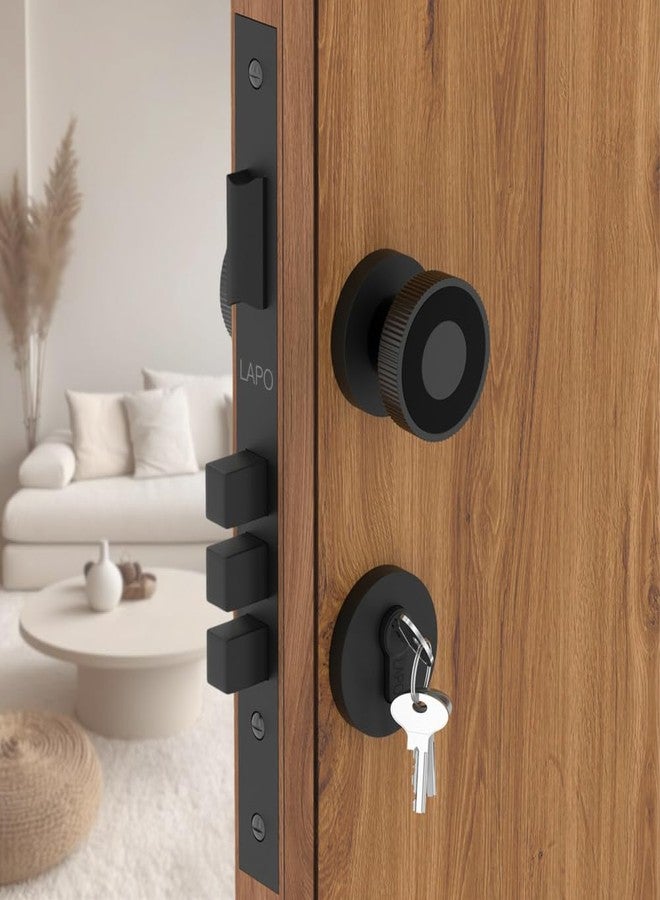 LAPO Heavy Duty Mortise Door Lock Set - Secure Main & Bedroom Doors | Elegant Black Finish | Durable Handle Set with 3 Brass Keys | Ideal for Home, Office & Hotel | 3-Years Warranty - Image 1